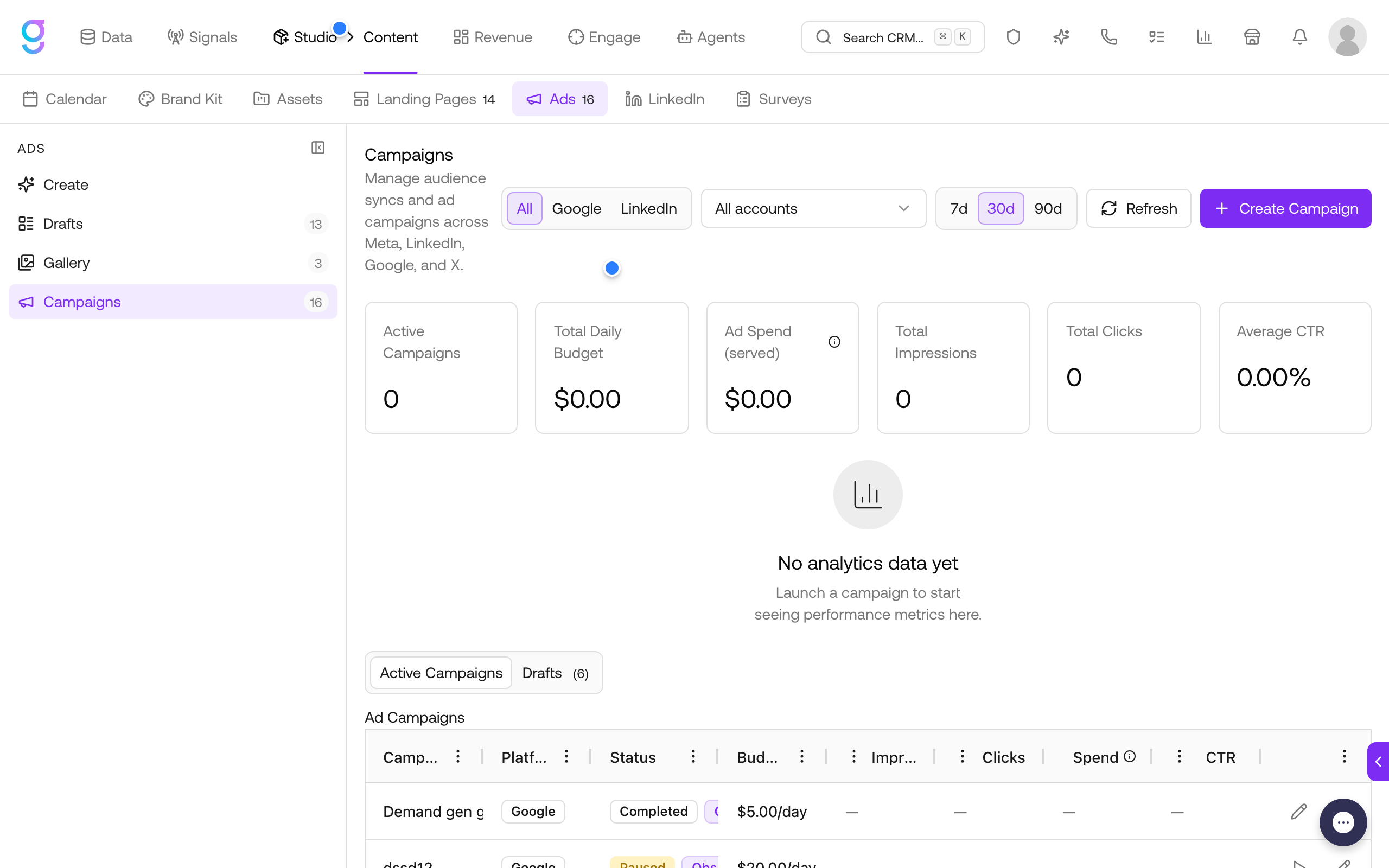 Campaigns tab