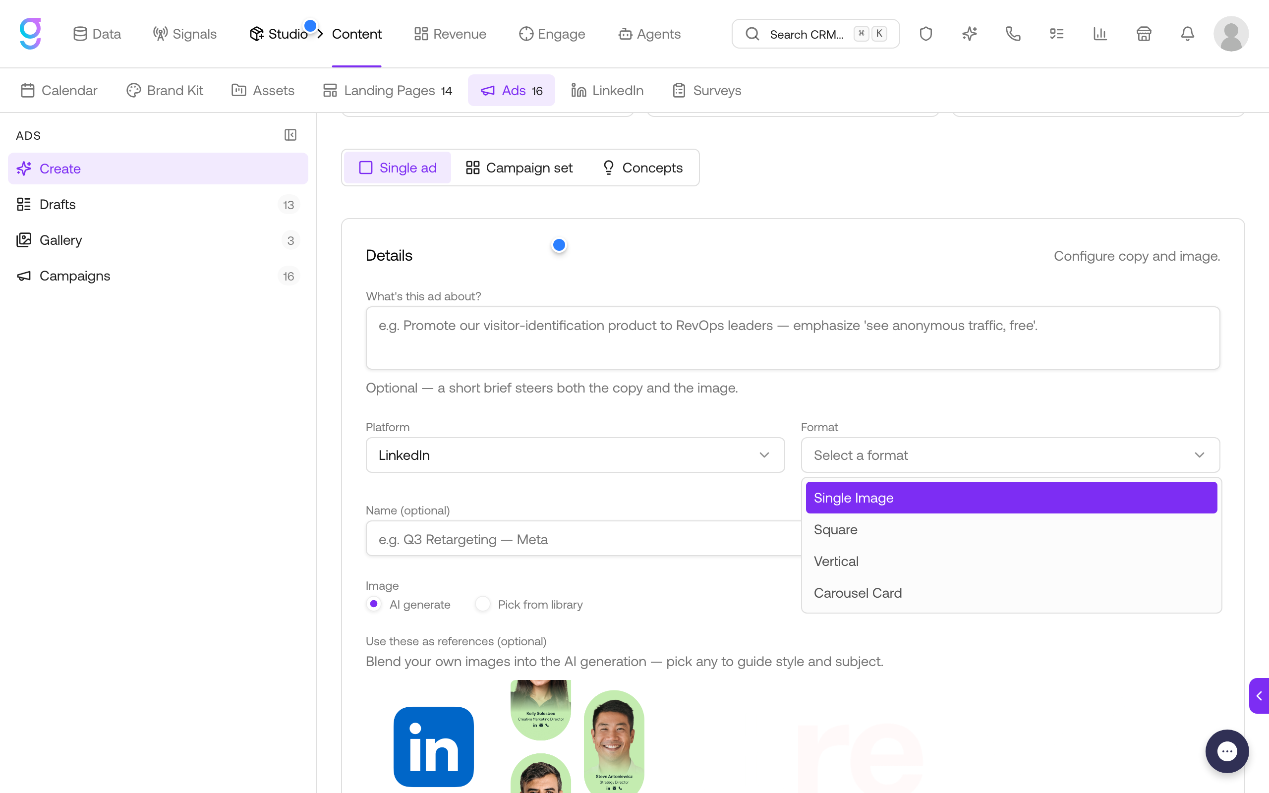 LinkedIn format options
