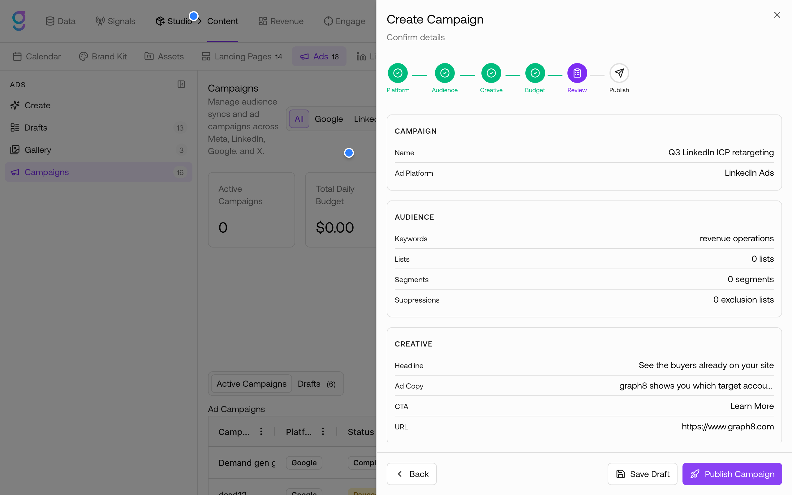 Campaign wizard review step